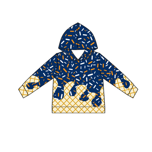 preorder BT1291 Boys Waffle Orange Ice Cream Blue Hooded Long Sleeve Top 202507
