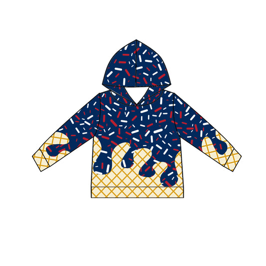 preorder BT1292 Boys Waffle Red Ice Cream Blue Hooded Long Sleeve Top 202507
