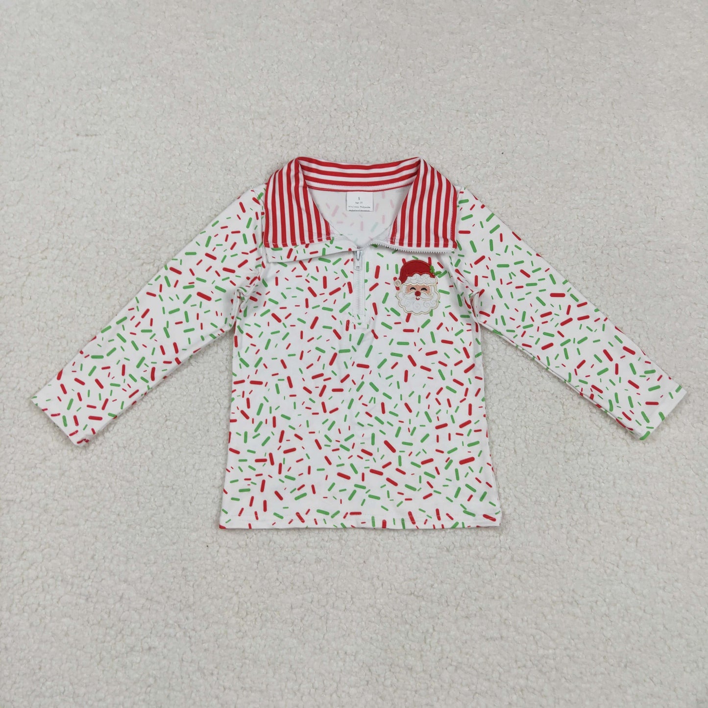BT1294 Embroidered Christmas Drip Clothes White Zipper Long Sleeve Top Boys 202508 RTS