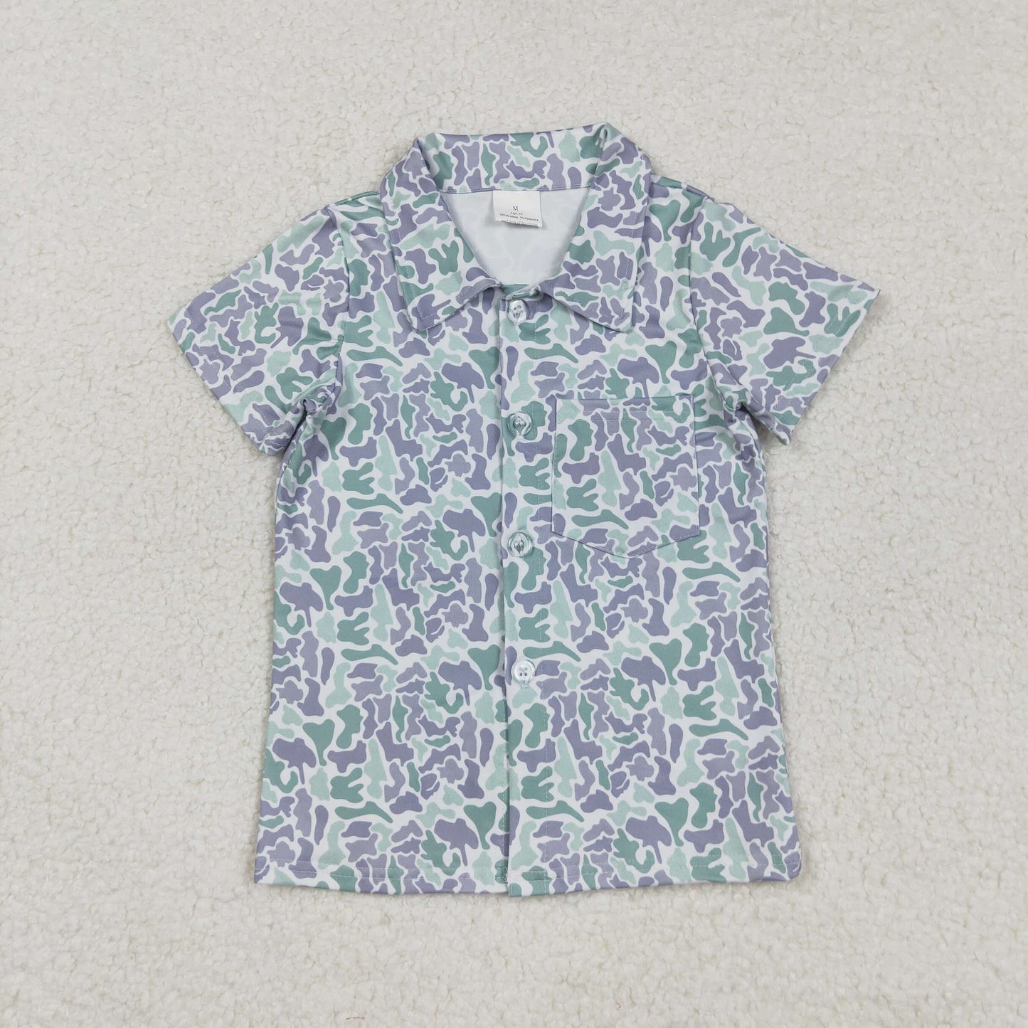 BT1295 Gray Green Camouflage Button Short Sleeve Top Boys 202508 RTS