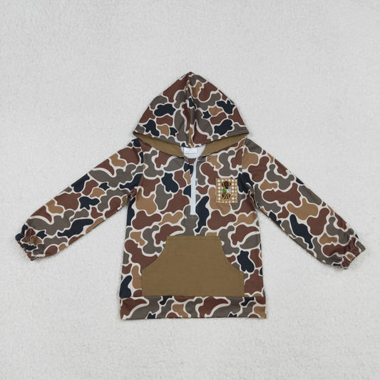 BT1300 Embroidered Puppy Brown Camouflage Hooded Long Sleeve Boys Top 202510 RTS