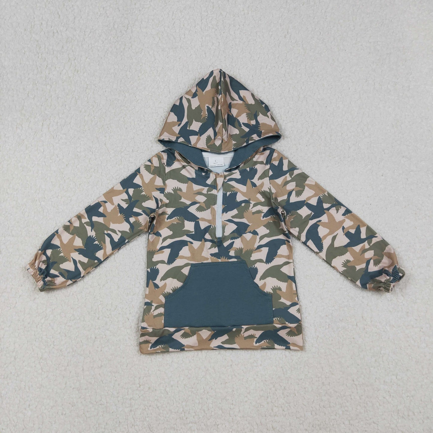 BT1301 Duck Hunting Blue Green Pocket Hooded Long Sleeve Boys Top 202509 RTS