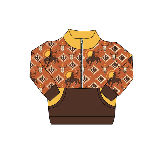 preorder BT1305 Cowboy Brown Zippy Long Sleeve Boys Top 202507
