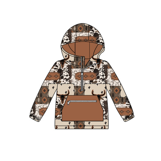 preorder BT1306 Cowboy Brown Hooded Long Sleeve Boys Top 202507