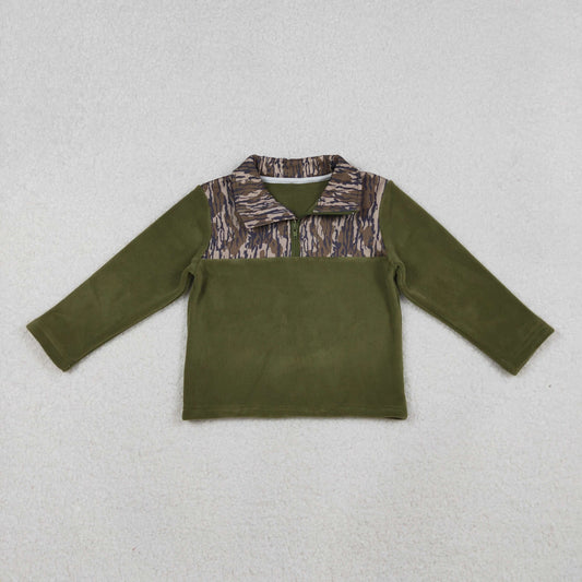 BT1317 Army Green Plush Zipper Long Sleeve Boys Top 202510 RTS