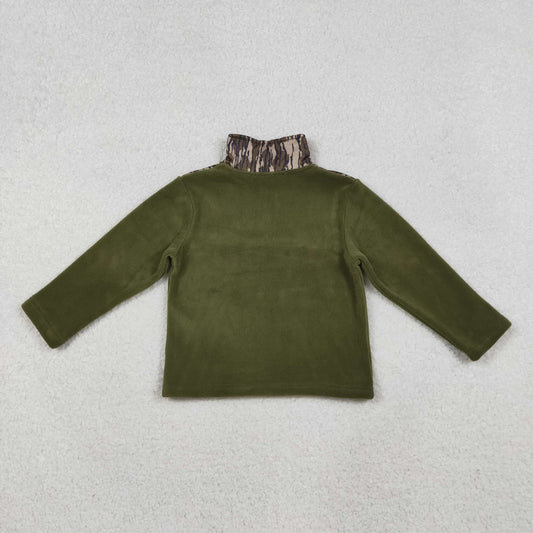 BT1317 Army Green Plush Zipper Long Sleeve Boys Top 202510 RTS