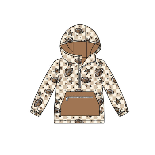 preorder BT1318 Rugby Khaki Star Plaid Hooded Long Sleeve Boys Top 202508