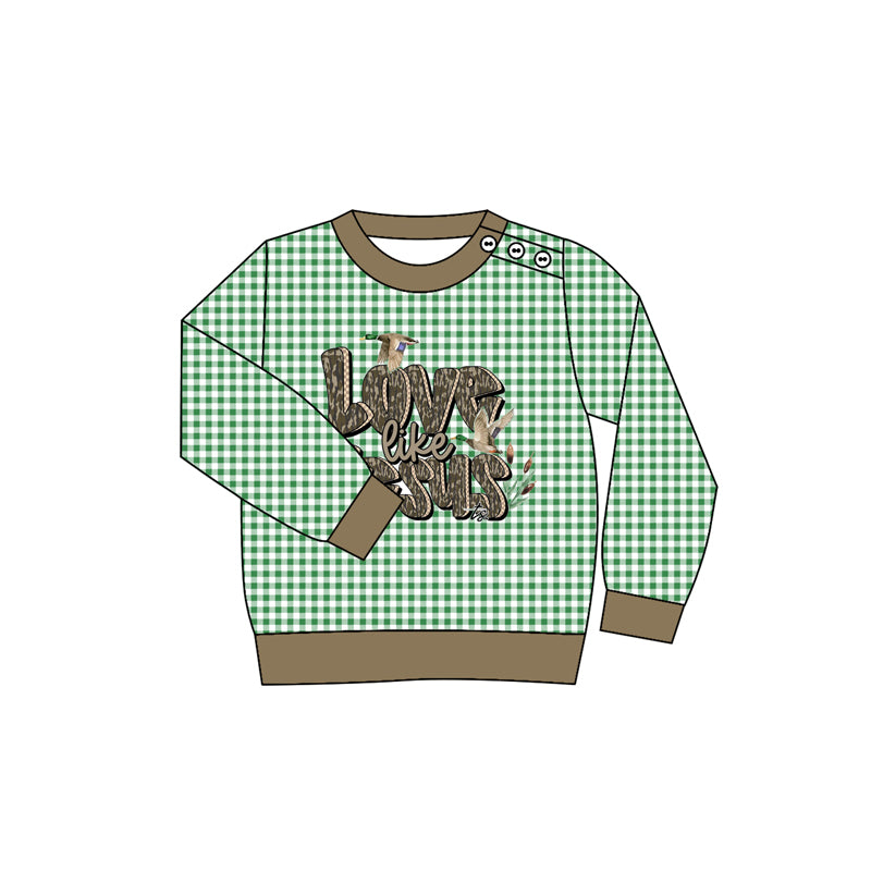 preorder BT1320 Duck Hunting Camo Cowboy Green Plaid Long-Sleeved Boys Top 202508