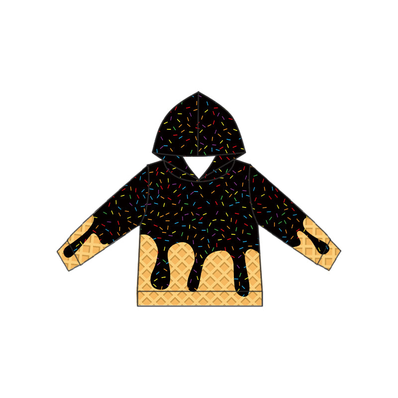 preorder BT1323 Waffle Ice Cream Black Drip Hooded Long Sleeve Boys Top 202508