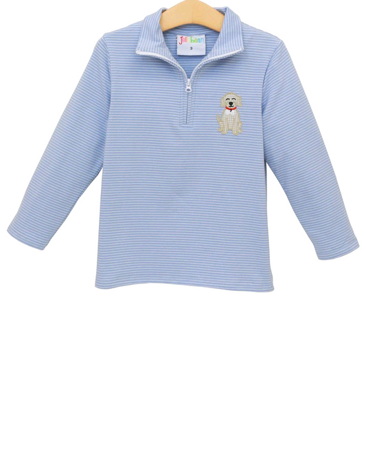 preorder BT1332 Puppy Zippy Polo Blue Stripe Long Sleeve Boys Top 202508