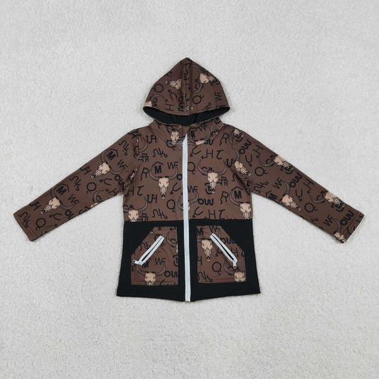 BT1337 Cowboy Brown Hooded Zipper Long Sleeve Boys Top 202511 RTS