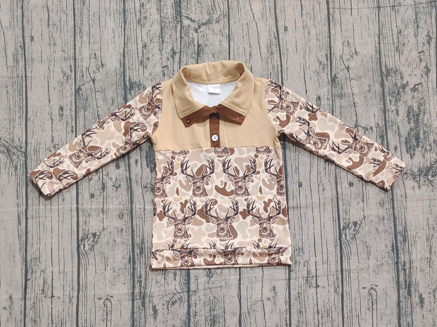 NO MOQ preorder BT1338-XS-3XL Deer Hunting Cowboy Button Zipper Camouflage Long Sleeve Boys Top 202509