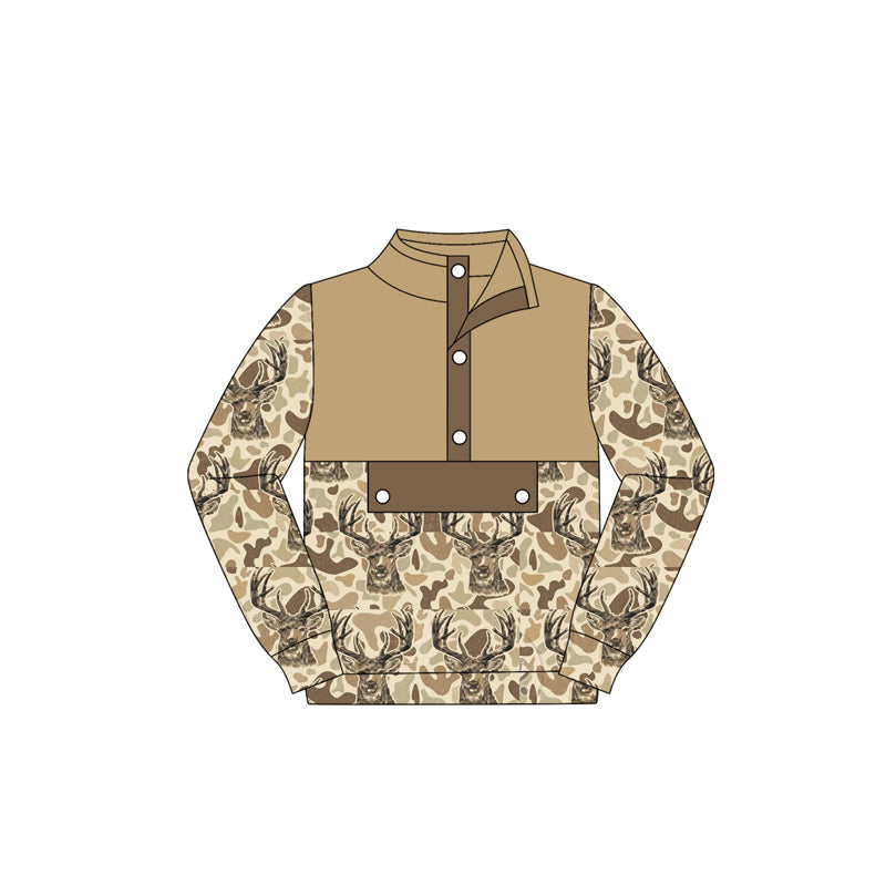 preorder BT1338 Deer Hunting Cowboy Button Zipper Camouflage Long Sleeve Boys Top 202508