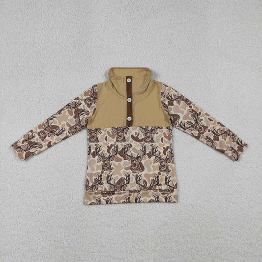 BT1338-XS-3XL Deer Hunting Cowboy Button Zipper Camouflage Long Sleeve Boys Top 202509