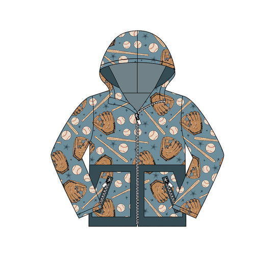 preorder BT1342 Baseball Gloves Navy Blue Zip up Hooded Long Sleeve Boys Top 202508