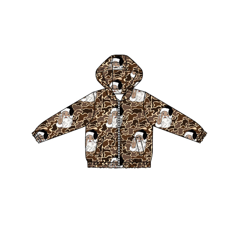 preorder BT1344 Christmas Brown Camouflage Zip up Hooded Long Sleeve Boys Top 202508
