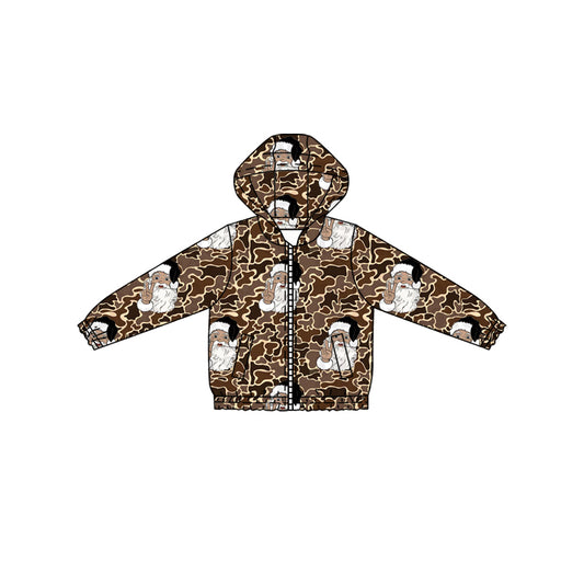 preorder BT1344 Christmas Brown Camouflage Zip up Hooded Long Sleeve Boys Top 202508