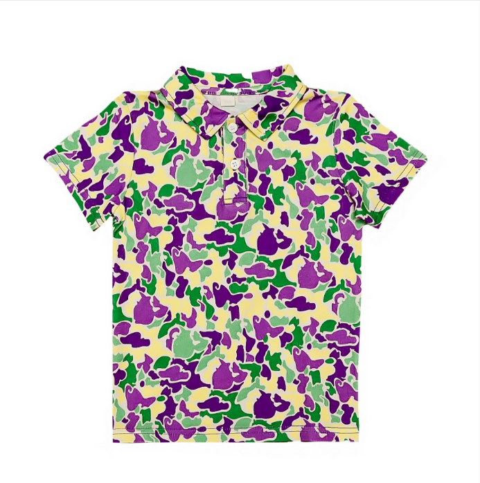 preorder BT1344 Purple Camouflage Polo Short Sleeve Boys Top 202508