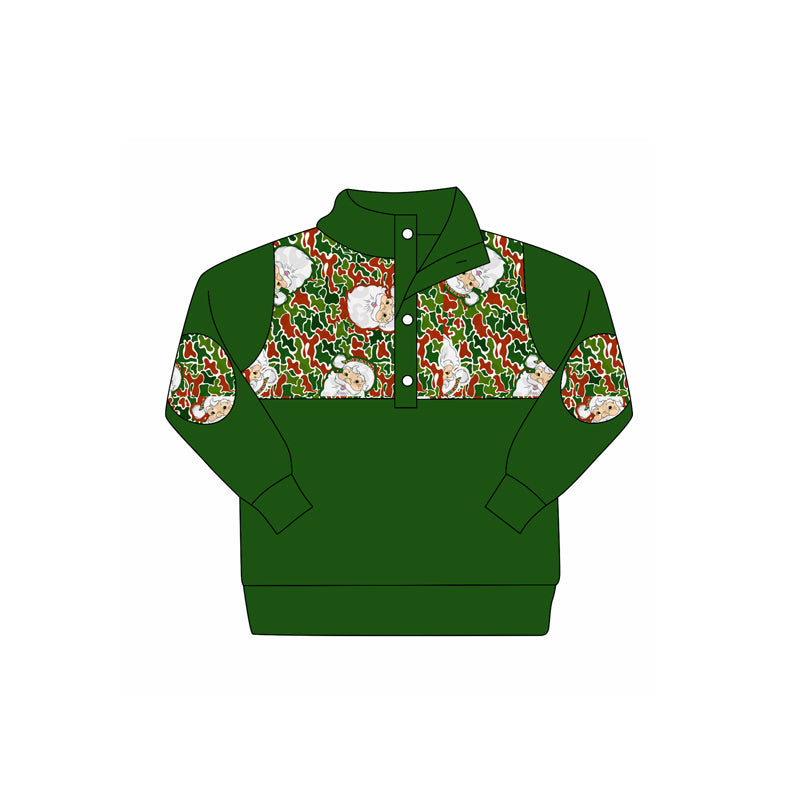 preorder BT1346 Christmas Dark Green Button Collar Long Sleeve Boys Top 202508
