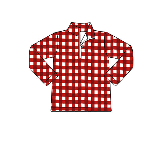 MOQ 8 preorder BT1349 Christmas Red Plaid Zip up Long Sleeve Boys Top 202509