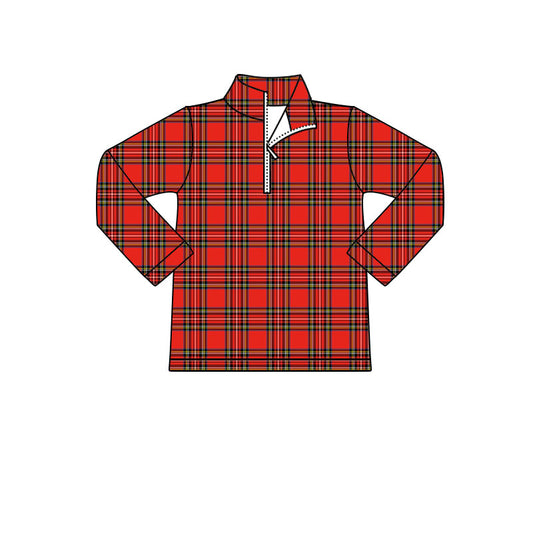 MOQ 8 preorder BT1350 Christmas Red Green Plaid Zip up Long Sleeve Boys Top 202509