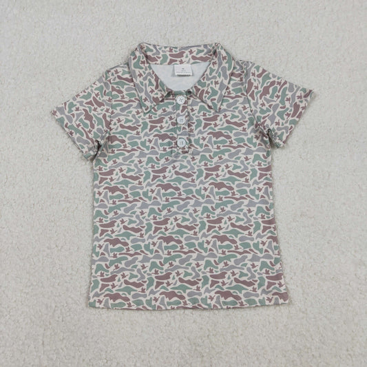 BT1354 Duck Hunting Light Brown and Green Camouflage Polo Short Sleeve Boys Top 202512 RTS