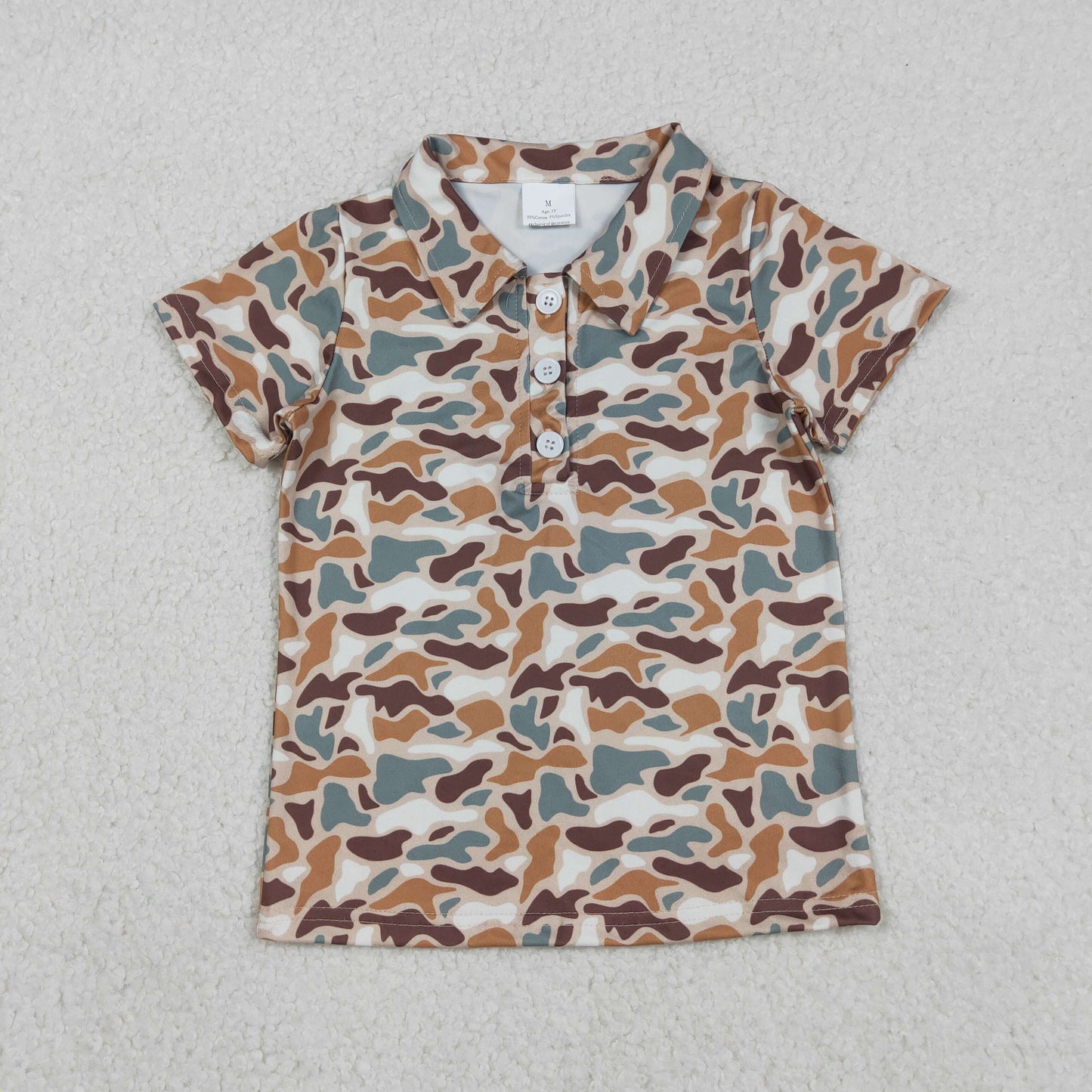 BT1355 Dark Brown and Green Camouflage Polo Short Sleeve Boys Top 202512 RTS