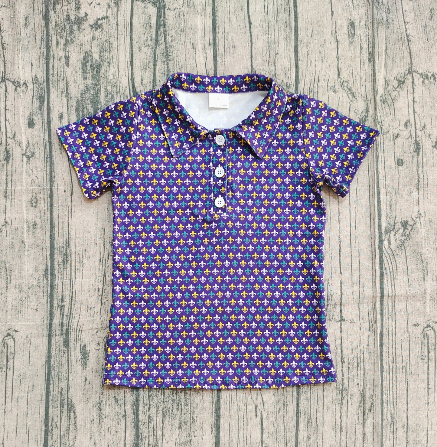 NO MOQ preorder BT1356 Mardi Gras Purple Polo Short Sleeve Boys Top 202509