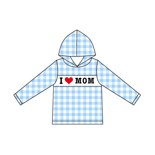 MOQ 8 preorder BT1359 I Love Mom Plaid Hooded Long Sleeve Boys Top 202509