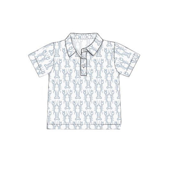 MOQ 8 preorder BT1364 Crayfish Pattern Polo Short Sleeve Boys Top 202509