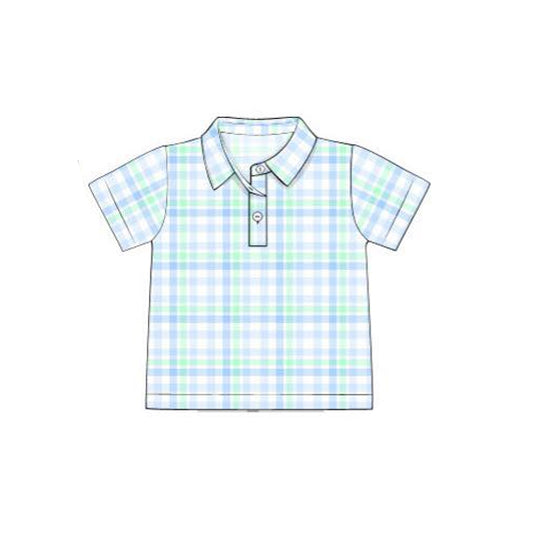 MOQ 8 preorder BT1365 Plaid Pattern Polo Short Sleeve Boys Top 202509