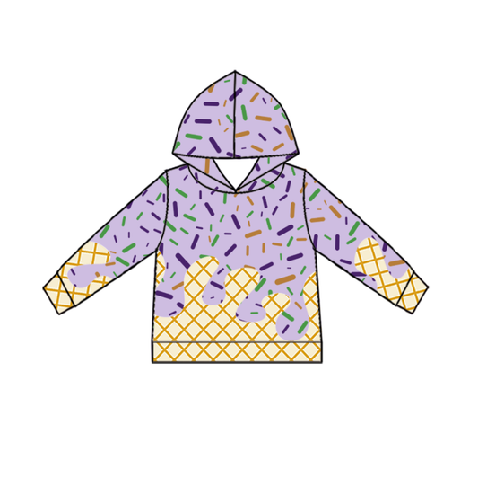 MOQ 8 preorder BT1373 Boys Light Purple Waffle Ice Cream Drip Clothes Hooded Long Sleeve Boys Top 202509