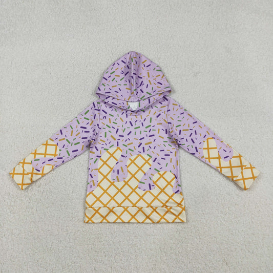 BT1373 Boys Light Purple Waffle Ice Cream Drip Clothes Hooded Long Sleeve Boys Top 202512 RTS