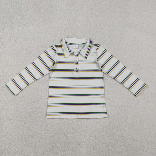 BT1375 Mardi Gras Polo Stripe Long Sleeve Boys Top 202510 RTS