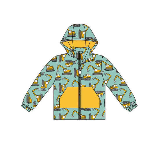 MOQ 8 preorder BT1378 Trucks Yellow Green Zipper Hooded Long Sleeve Boys Top 202509