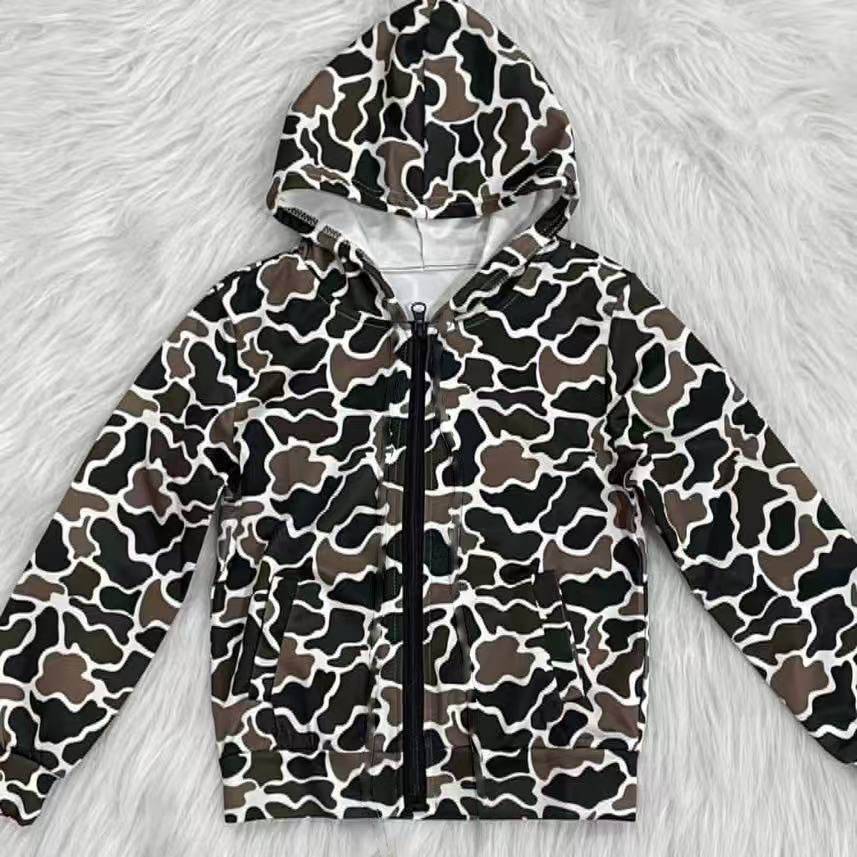 MOQ 8 preorder BT1382 Camouflage Zipper Hooded Long Sleeve Boys Top 202509