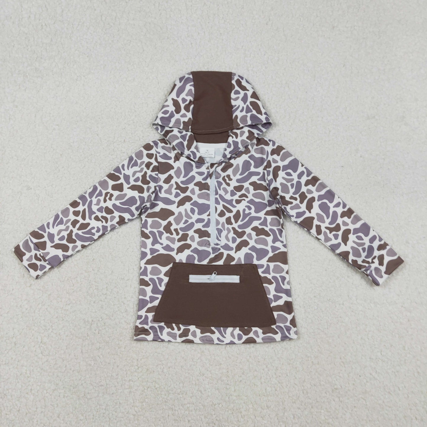 BT1384 Brown Camouflage Zip up Collar Hooded Long Sleeve Boys Top 202512 RTS