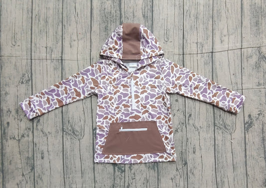 NO MOQ preorder BT1384 Brown Camouflage Zip up Collar Hooded Long Sleeve Boys Top 202511