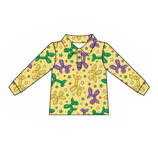 MOQ 8 preorder BT1388 Mardi Gras Yellow Polo Long Sleeve Boys Top 202509