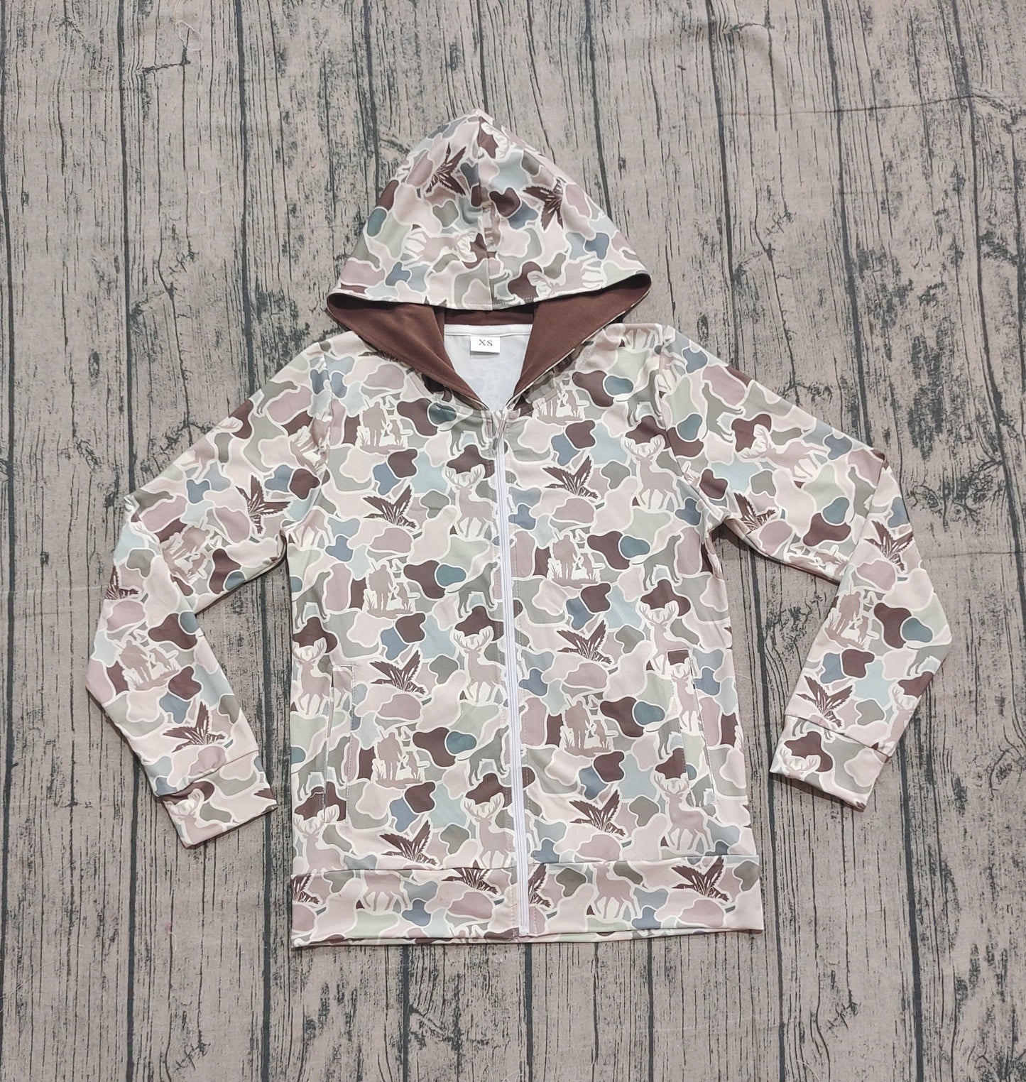 NO MOQ Preorder BT1392 Adult Male Puppy Duck Hunting Camouflage Hooded Zipper Long Sleeve Top 202509