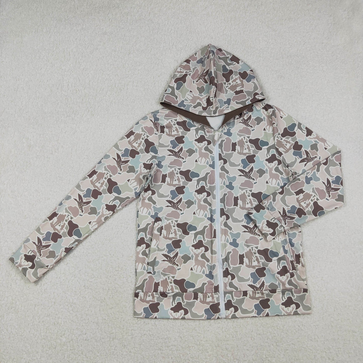 BT1392 Adult Male Puppy Duck Hunting Camouflage Hooded Zipper Long Sleeve Top 202510 RTS