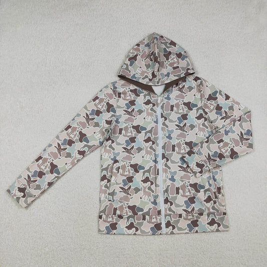 BT1392 Adult Male Puppy Duck Hunting Camouflage Hooded Zipper Long Sleeve Top 202510 RTS