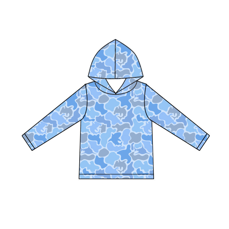MOQ 8 preorder BT1394 Fishing Blue Camouflage Hooded Long Sleeve Boys Top 202510