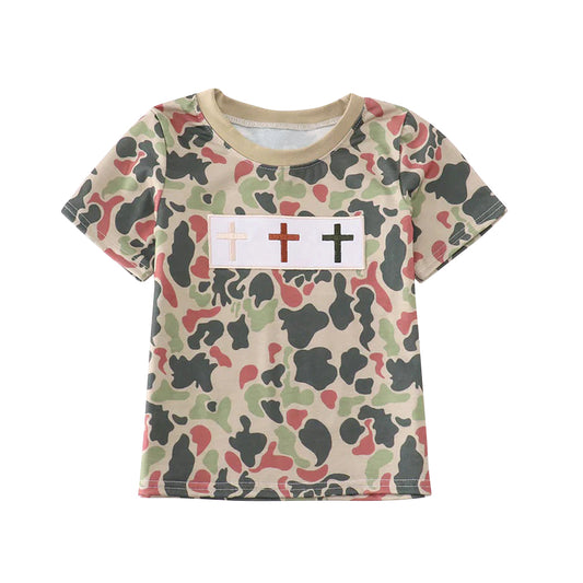 MOQ 8 preorder BT1395 Easter Cross Camo Short Sleeve Boys Top 202510