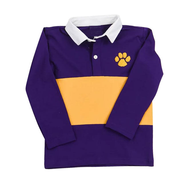 MOQ 8 preorder BT1396 Cute Puppy Paw Prints Purple Polo Long Sleeve Boys Top 202510
