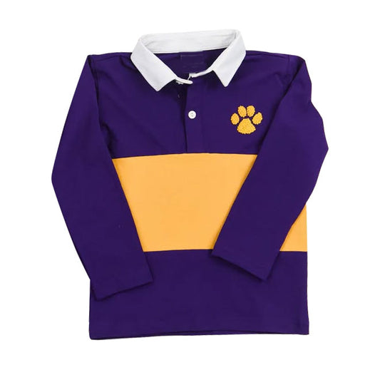 MOQ 8 preorder BT1396 Cute Puppy Paw Prints Purple Polo Long Sleeve Boys Top 202510