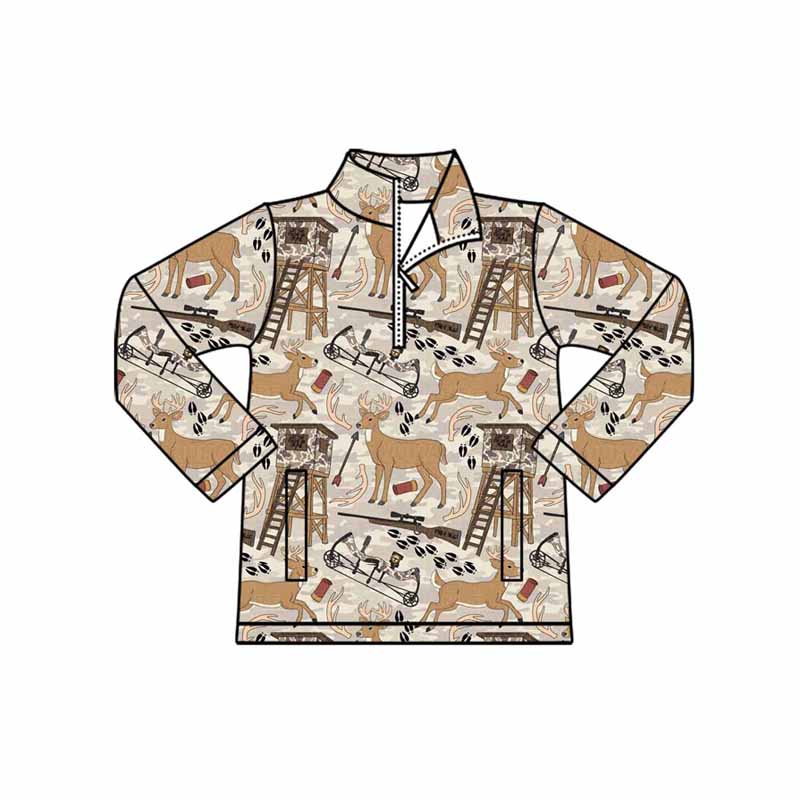 MOQ 8 preorder BT1397 Deer Hunting Zip up Collar Long Sleeve Boys Top 202510
