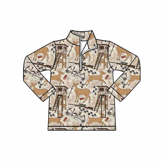 MOQ 8 preorder BT1397 Deer Hunting Zip up Collar Long Sleeve Boys Top 202510