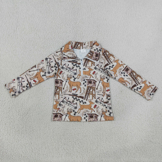 BT1397 Hunting Elk Camo Kids Hoodie Zipper Pullover