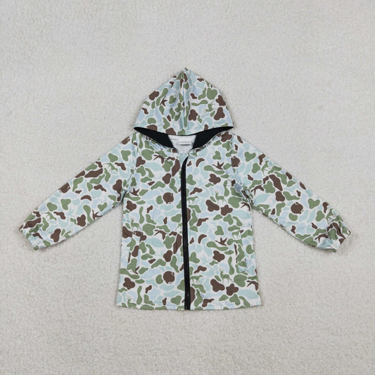 BT1399 Deer Duck Hunting Camouflage Pea Green Hooded Zipper Long Sleeve Boys Top 202511 RTS